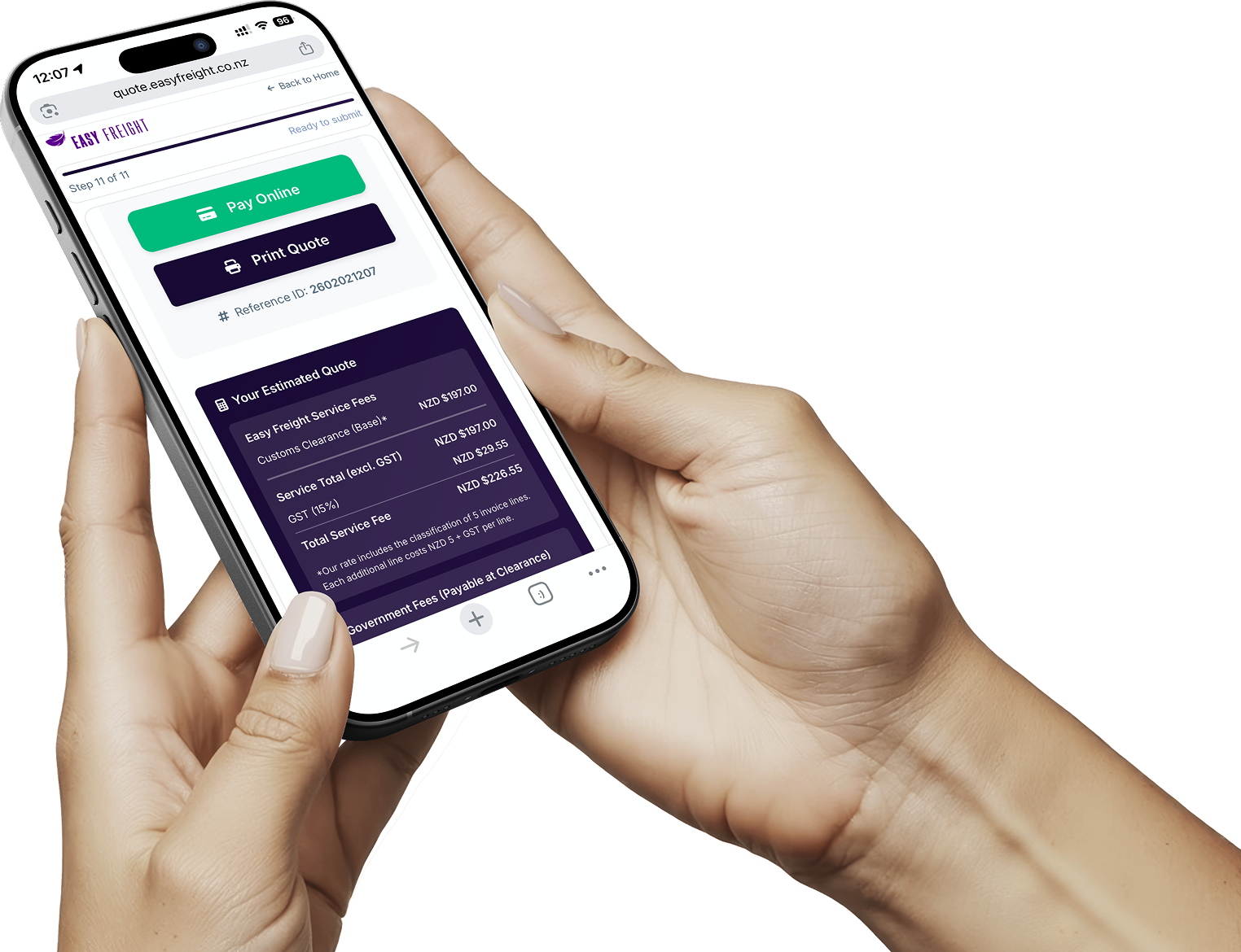 Easy Freight app showing freight forwarding step by step process